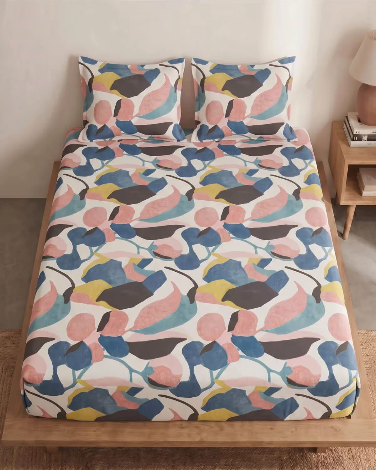 Abstract Botanical Cotton Bedsheet Set view 1