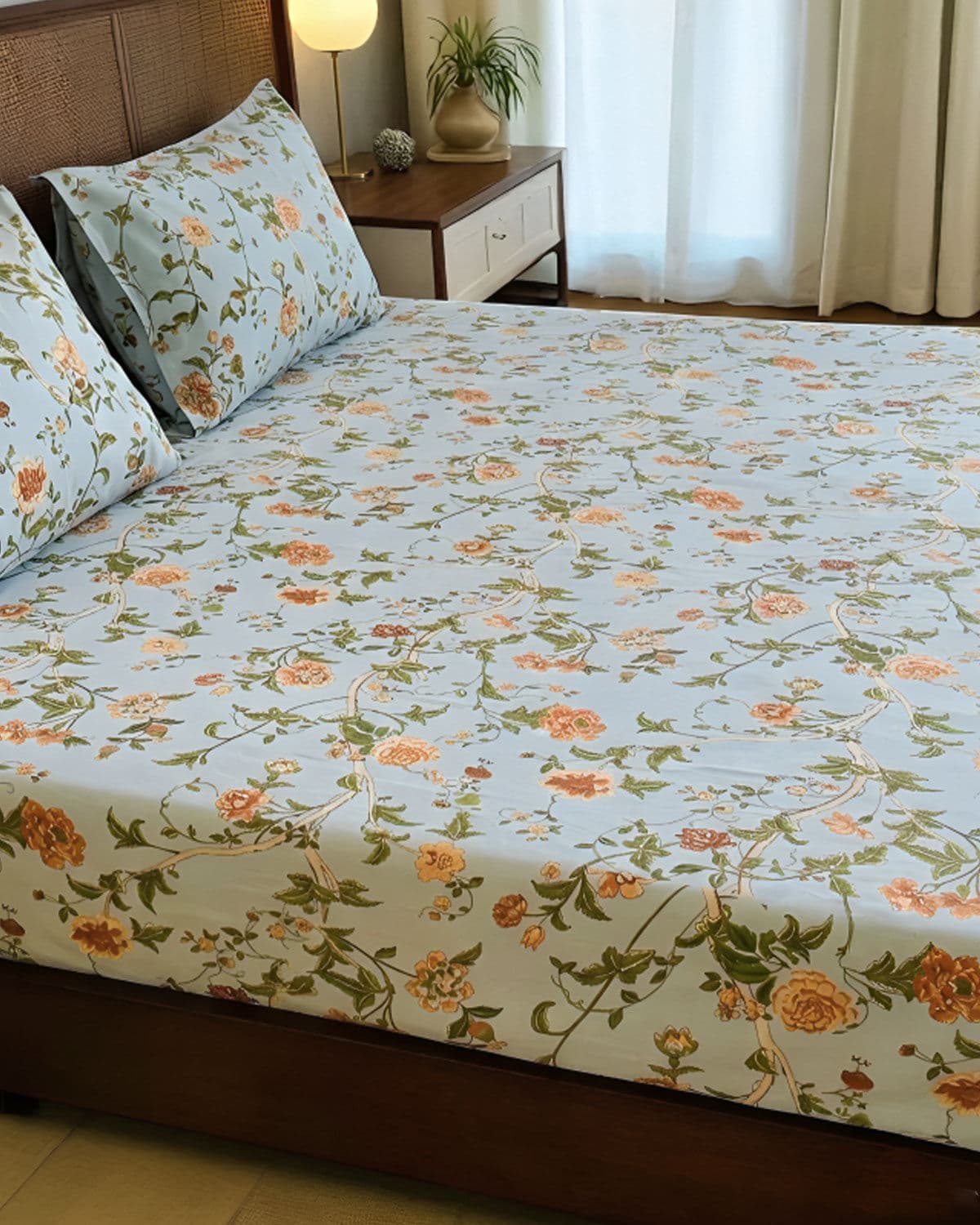 Azure Bloom Floral Bedsheet