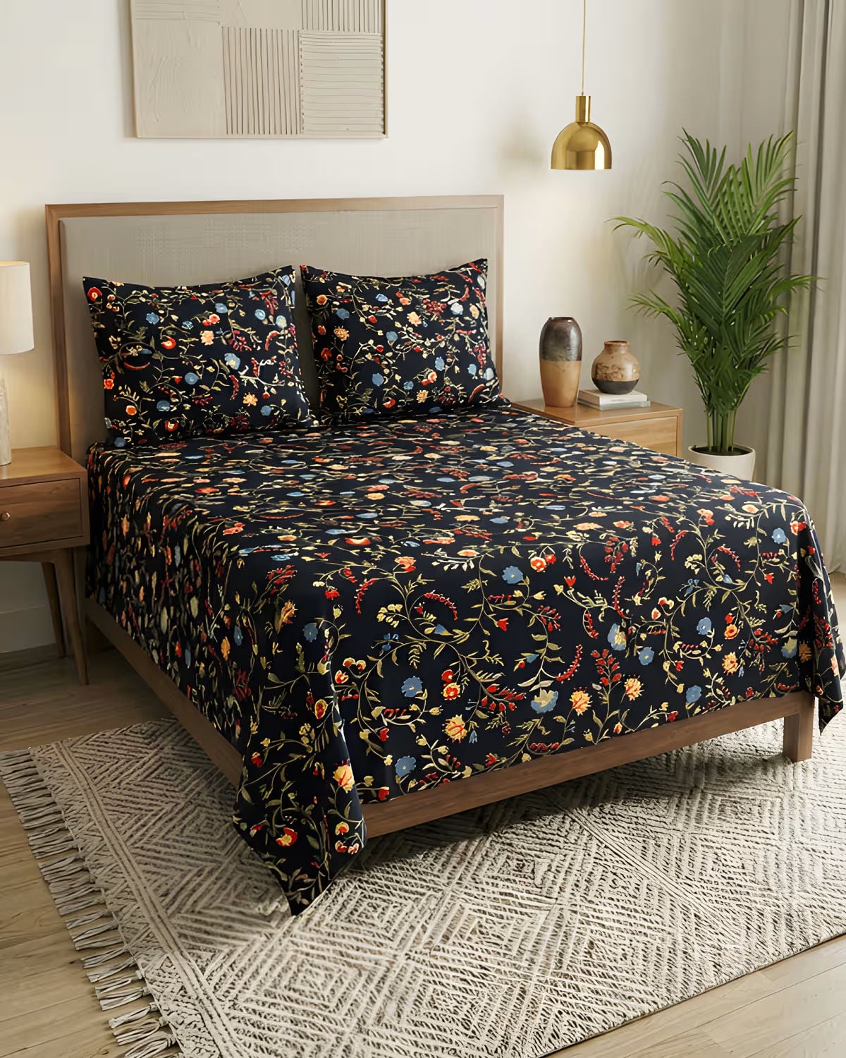 Black Chintz Cotton Bed Cover Set view 4