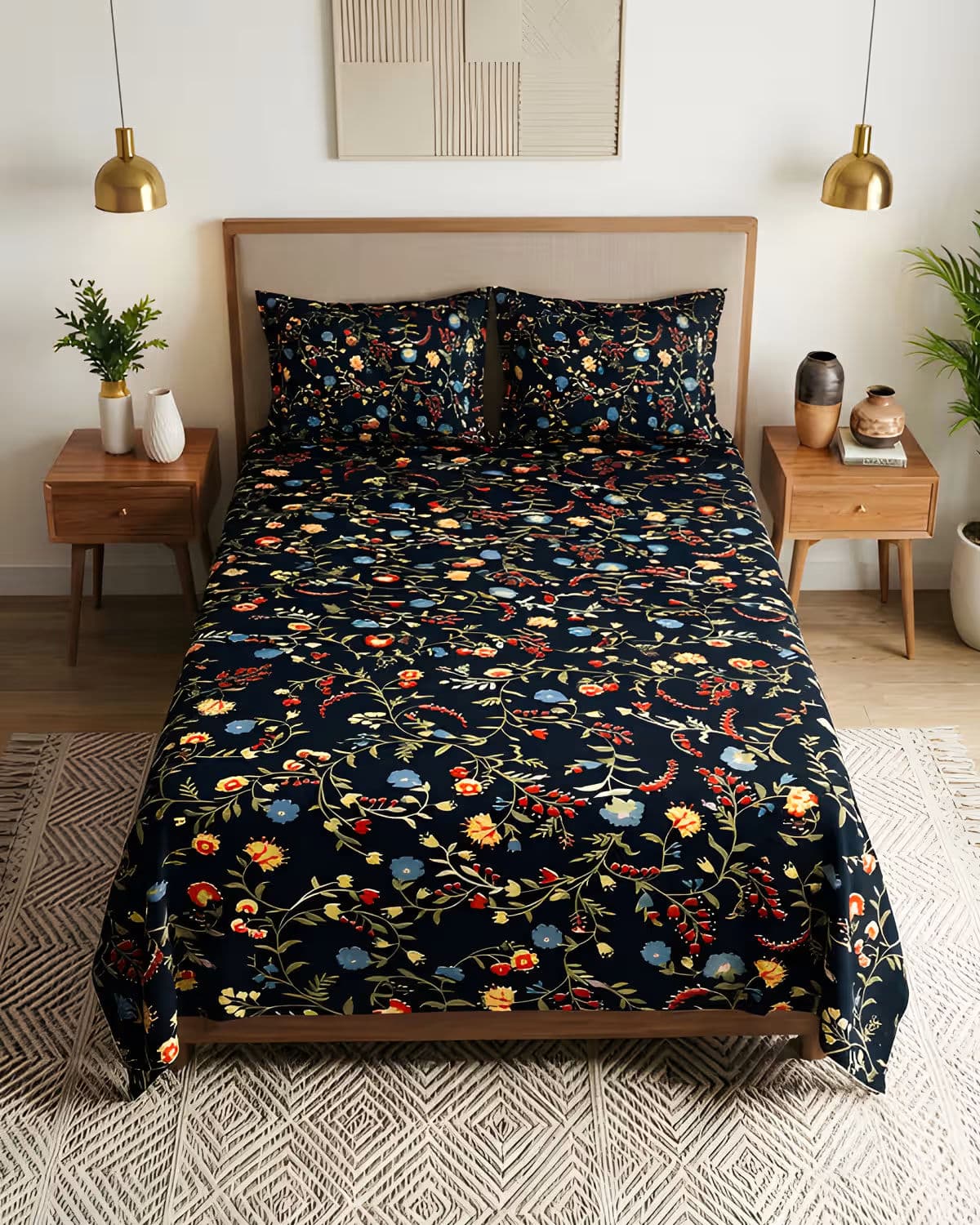 Black Chintz Cotton Bed Cover Set view 1