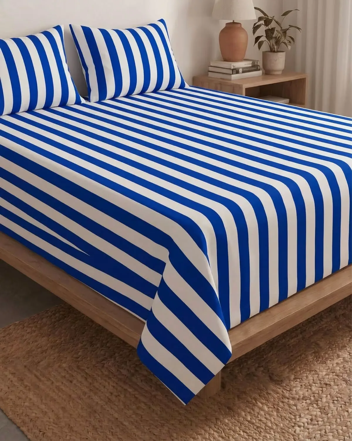 Bold Blue Striped Cotton Bedsheet Set view 3