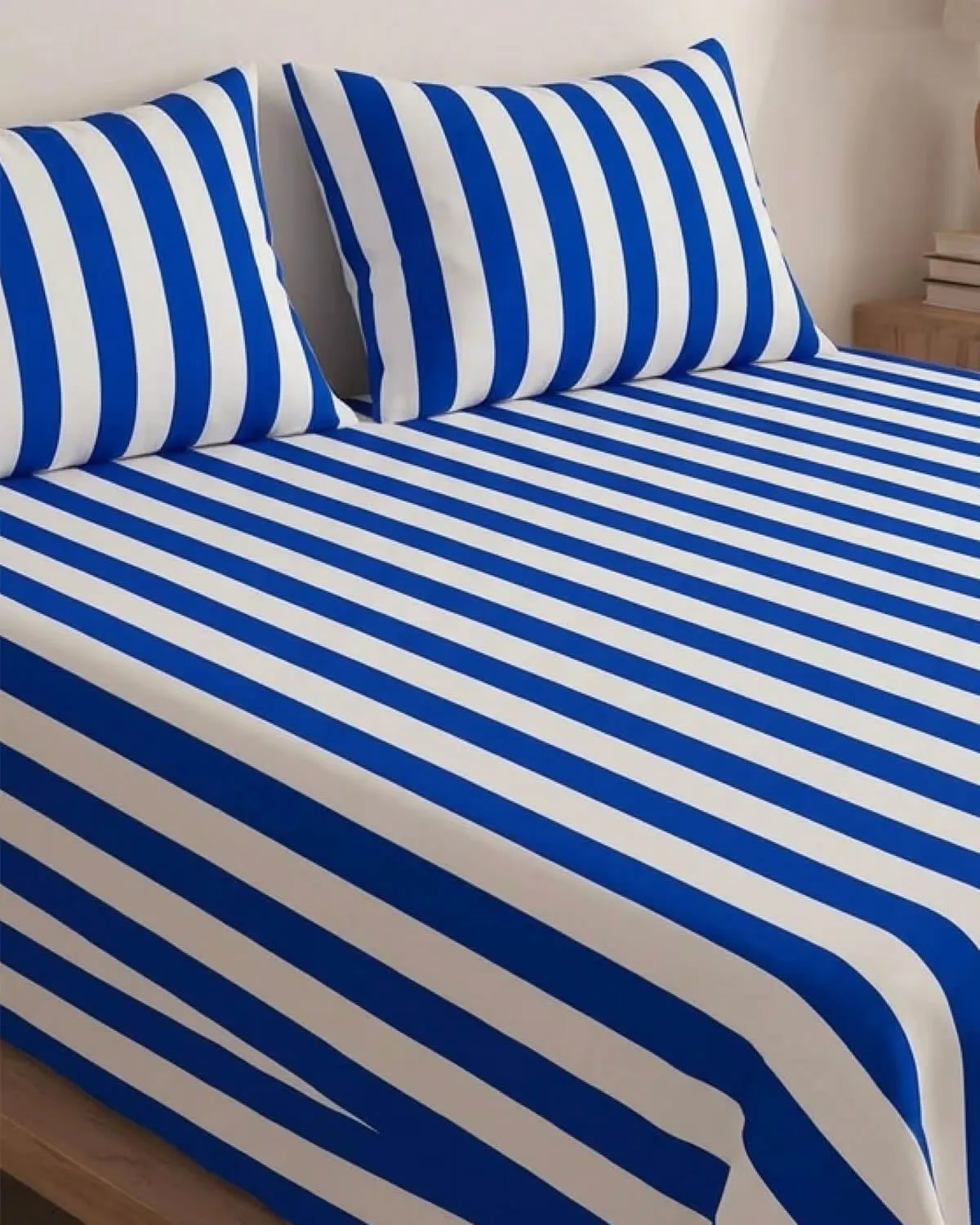 Bold Blue Striped Cotton Bedsheet Set view 4