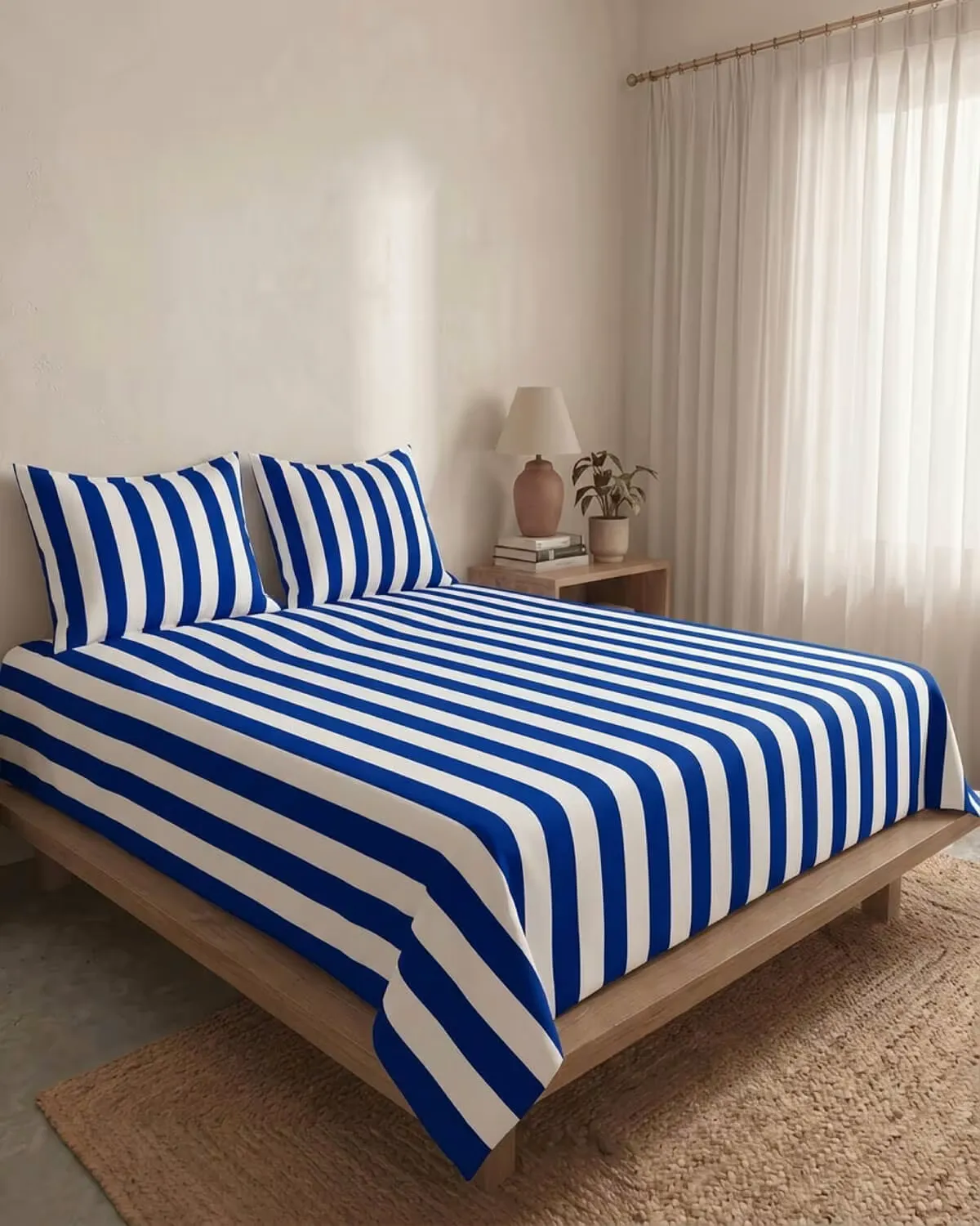 Bold Blue Striped Cotton Bedsheet Set view 2