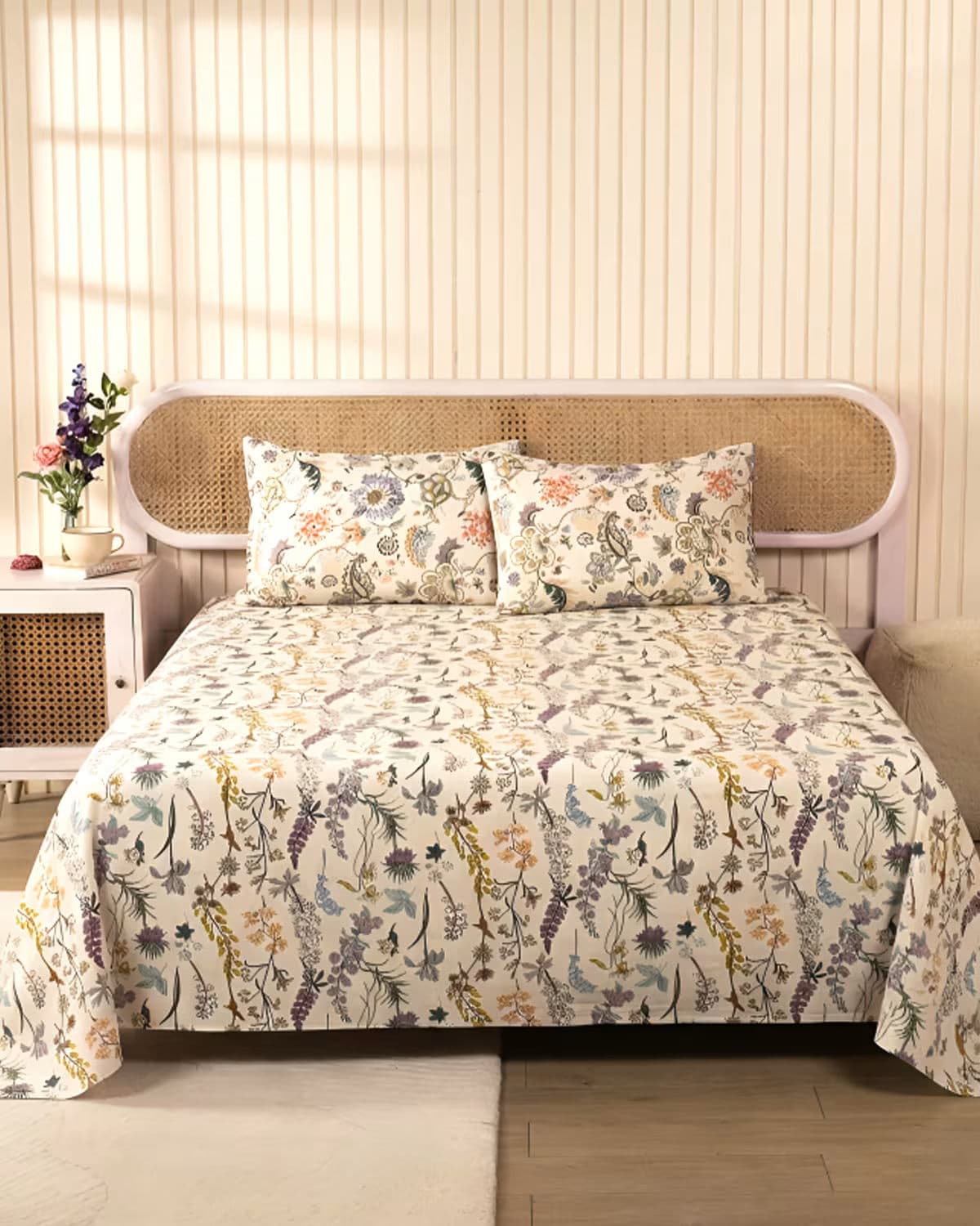 Botanical Serenity - Bedsheet & Quilted Pillow Covers Set