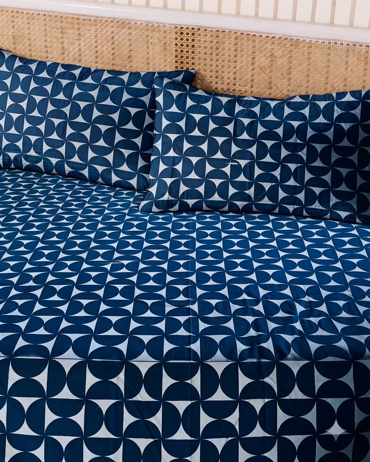 Indigo Blue Geometric Cotton Bed Cover Set view 3