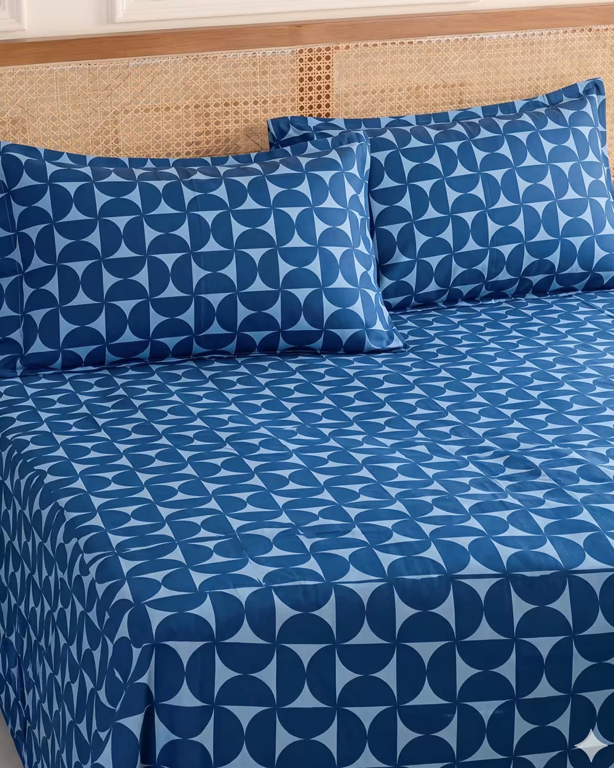 Indigo Blue Geometric Cotton Bed Cover Set view 4