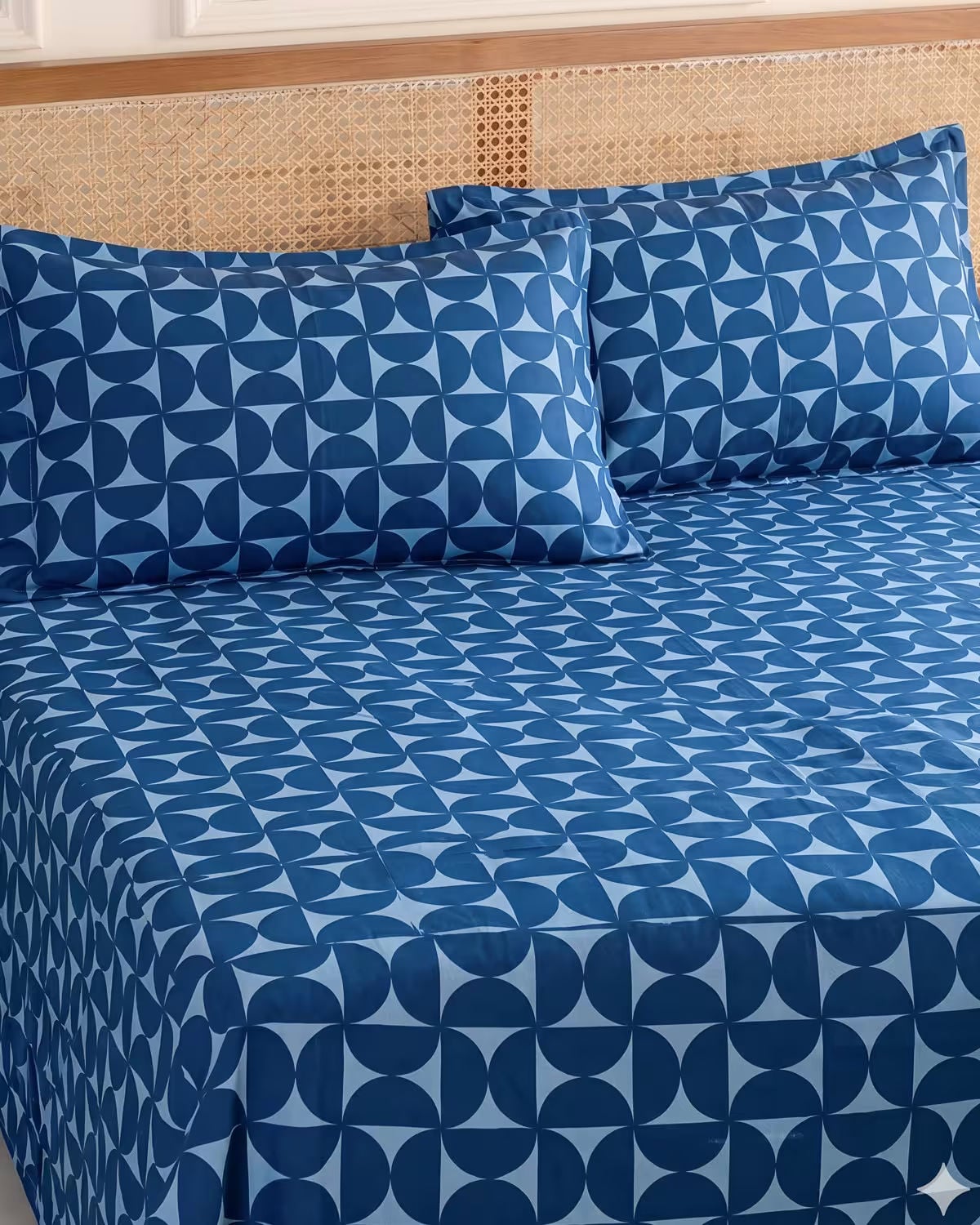 Indigo Blue Geometric Cotton Bed Cover Set view 4