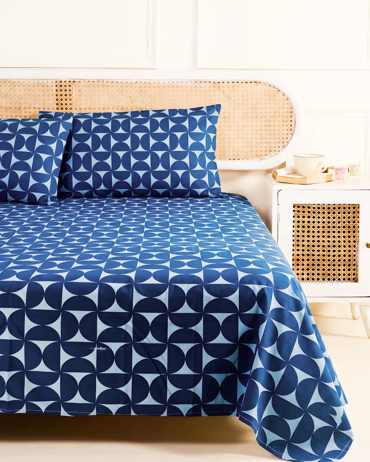 Indigo Blue Geometric Cotton Bed Cover Set view 1
