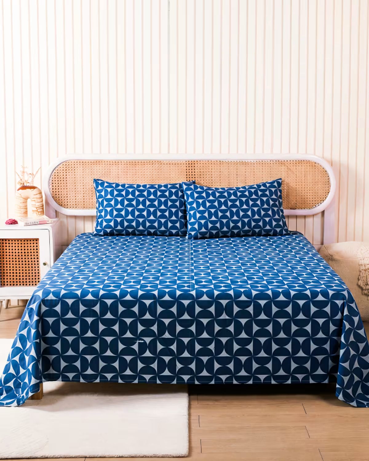 Indigo Blue Geometric Cotton Bed Cover Set view 2