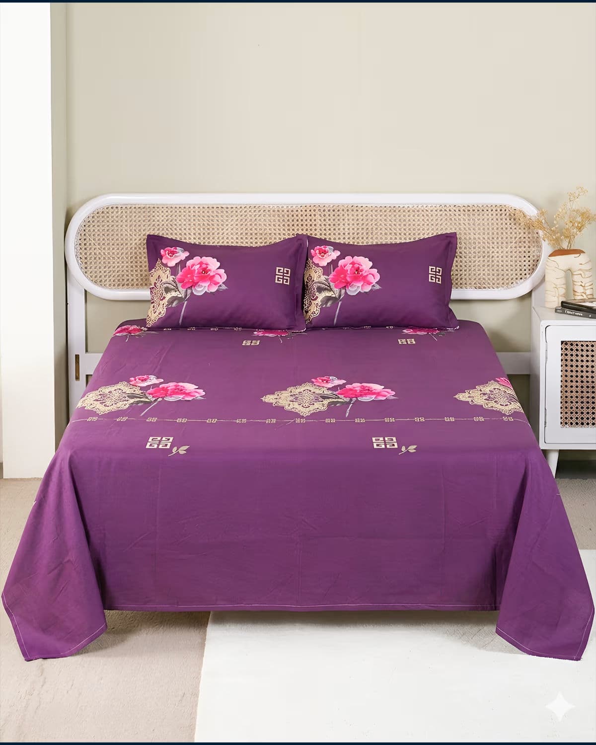 Royal Bloom - Bedsheet & Quilted Pillow Covers Set