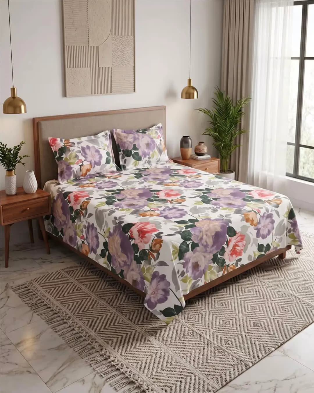 Vibrant Floral Cotton Bedsheet Set view 2